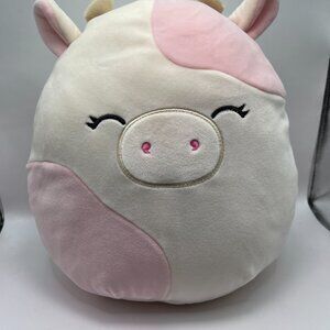 Squishmallow Caedyn Pink and White Cow with Eyes Closed